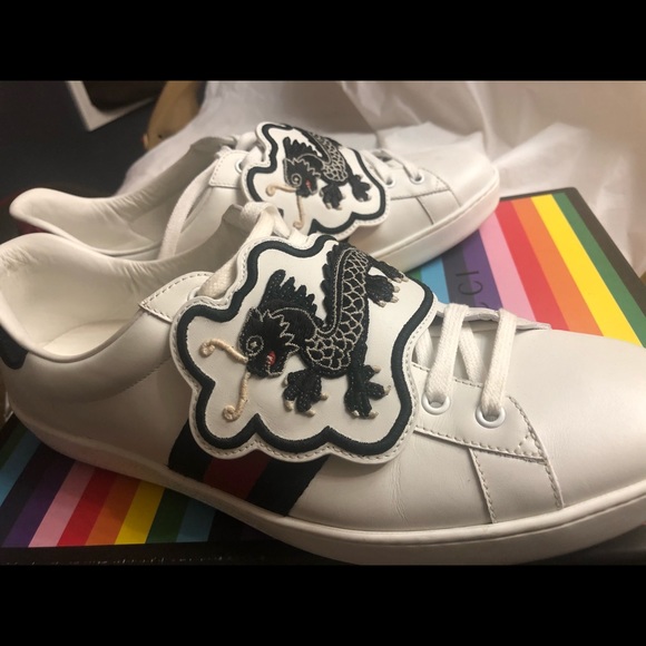 Gucci Remix Ace Dragon Patch White Sneakers 12 - Picture 1 of 14